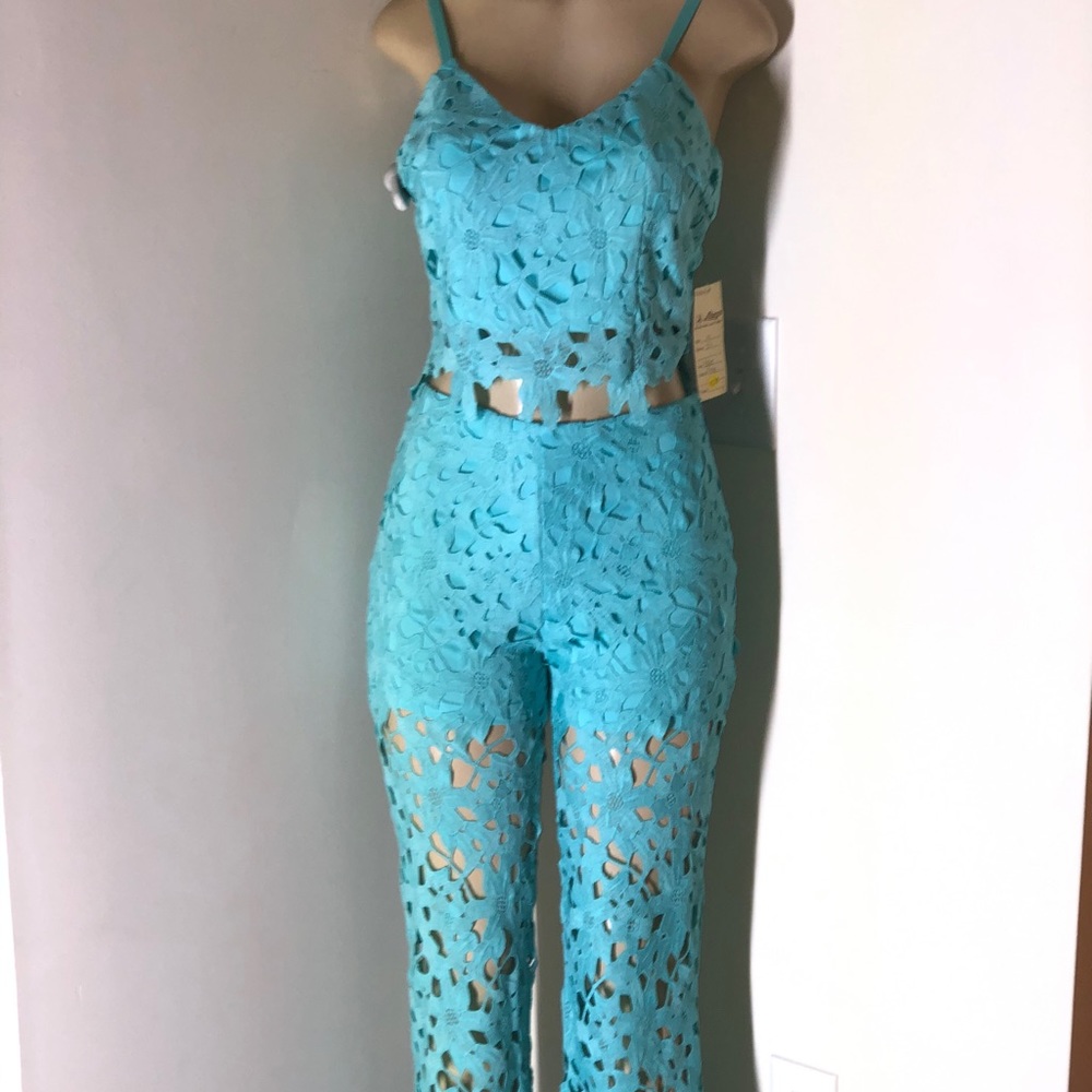 Nikibiki Aqua Blue Lace Two-Piece Jumpsuit Set